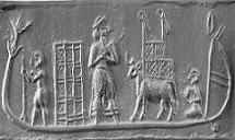 Sumerian sled boat with animals on board